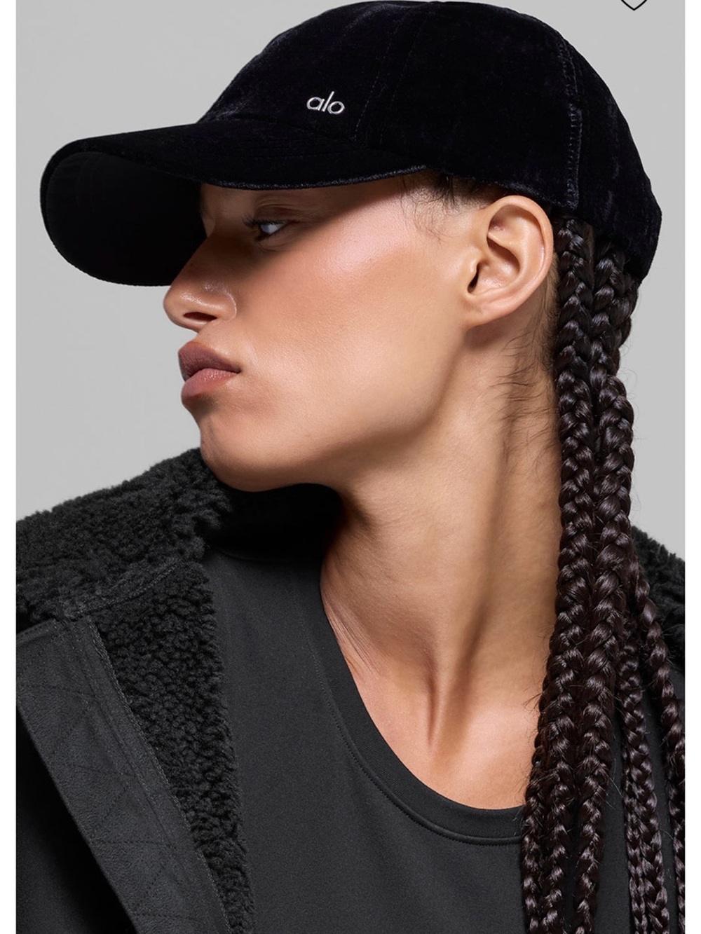 ALO Yoga Black Velvet Baseball Cap with Embroidered Logo